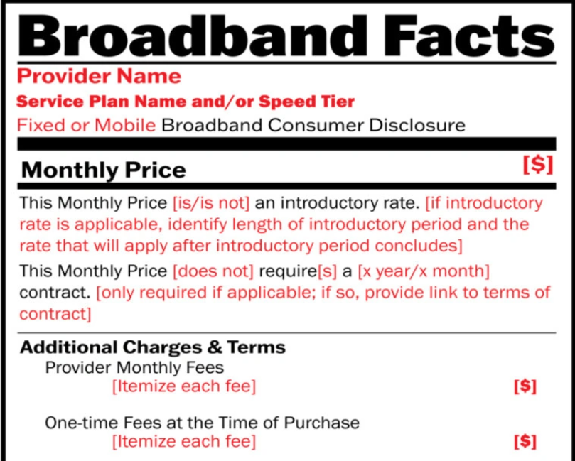 FCC 要求美国 ISP 服务商贴出“营养标签”：明确宽带价格、网速、流量等信息